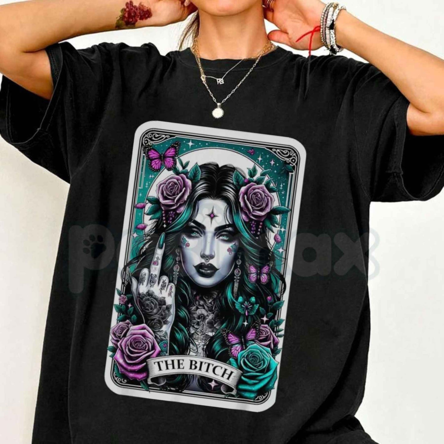 The Bitch Gothic Tarot Card T-Shirt – Funny Middle Finger Unisex Cotton Graphic Tee