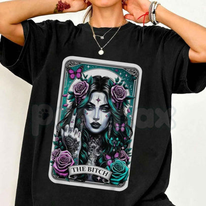 The Bitch Gothic Tarot Card T-Shirt – Funny Middle Finger Unisex Cotton Graphic Tee