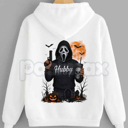 Hubby Wifey Halloween Spooky Season Couple Matching Hoodies – Retro Skeleton Graphic Pullover, Cute Romantic Spooky Season Sweatshirts