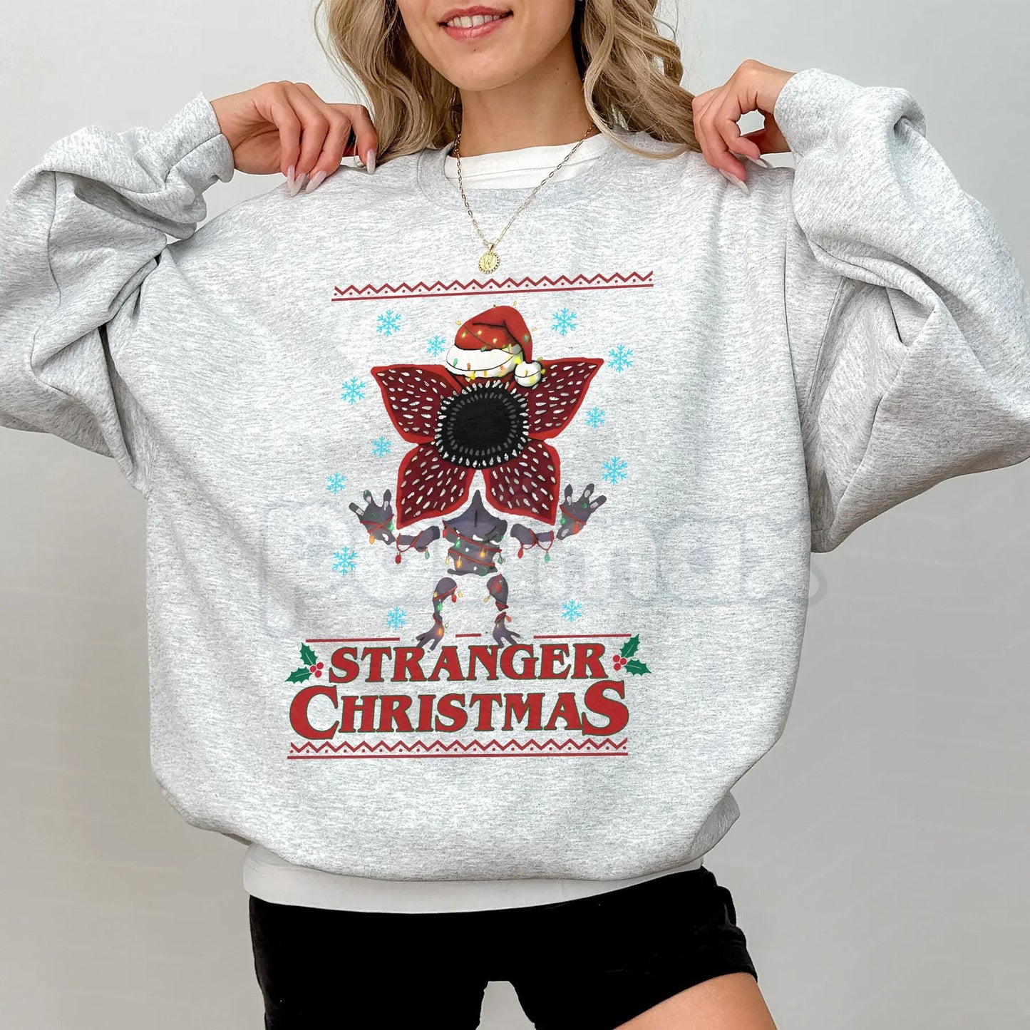 Stranger Christmas Sweatshirt | Merry Upside Down Xmas Jumper | Retro 80s Sci-Fi Holiday Crewneck | Hawkins Christmas Gift
