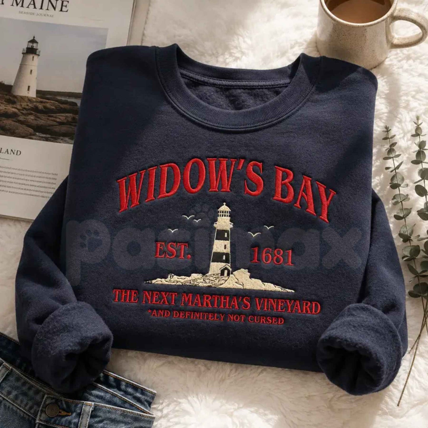 Widow's Bay Tourist Embroidered Sweatshirt – Vintage Haunted Town Travel Pullover