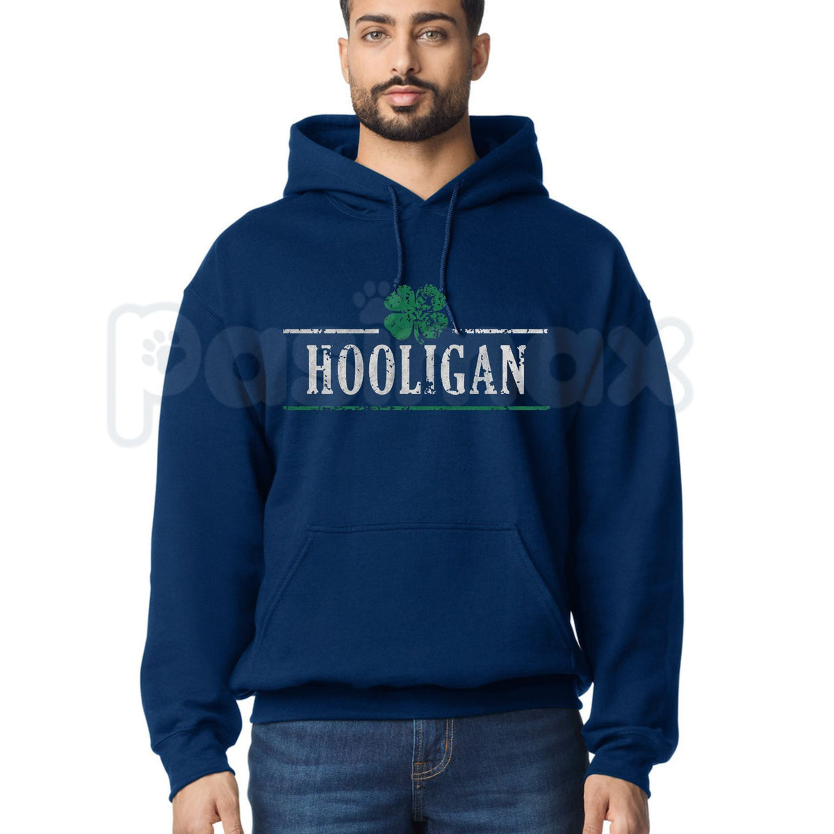 Crazy Dog Hooligan Shamrock Funny Saint St Patricks Day Hoodie – Irish Drinking Humor Pullover, Lucky Clover Party Sweatshirt, Unisex Heavy Blend