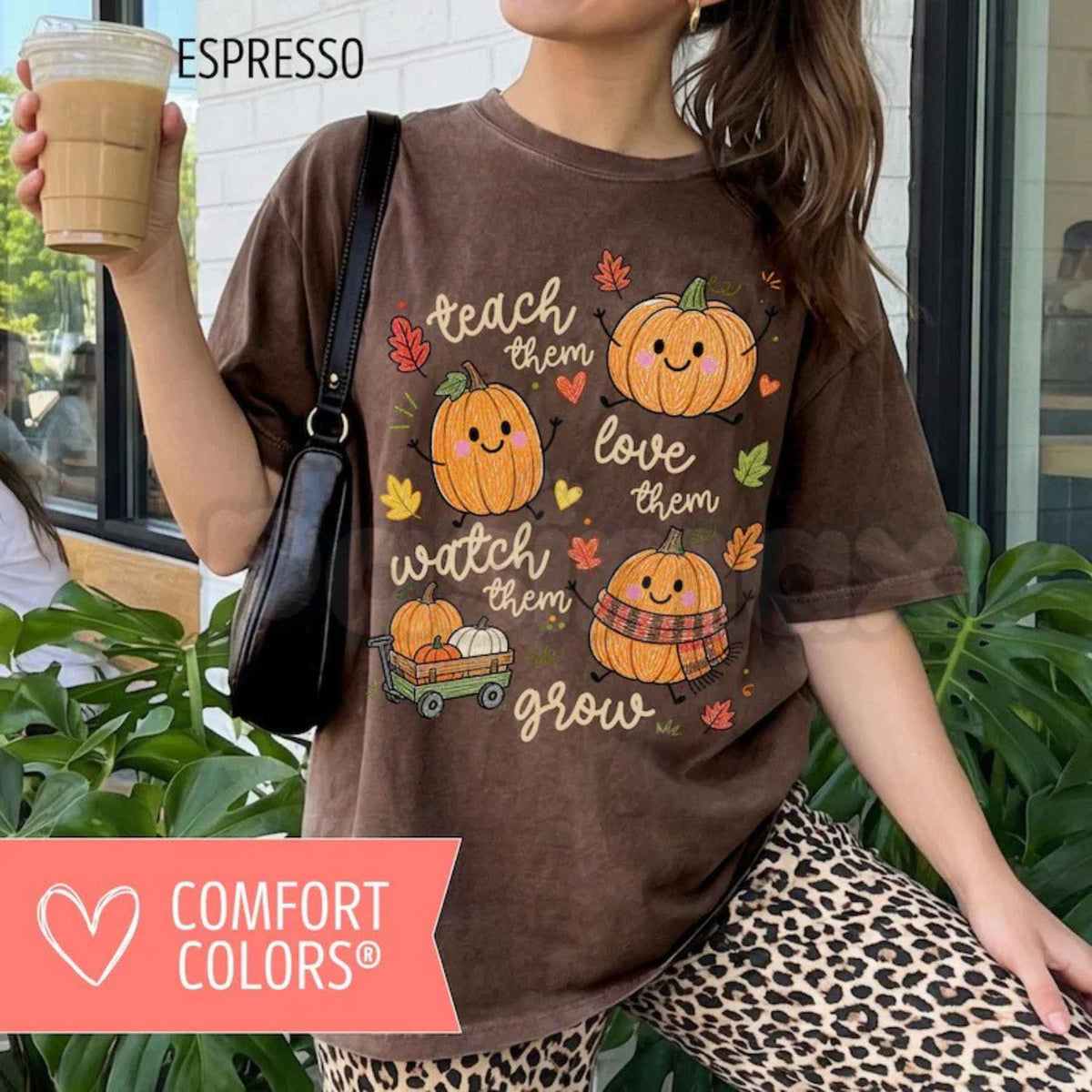 Comfort Colors® Fall Teacher T-Shirt – Retro Pumpkin "Teach Them" Graphic Tee, Autumn Educator Unisex Top & Gift