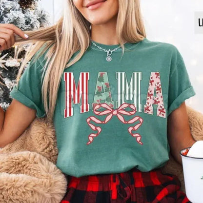 Comfort Colors® 'Merry Mama' T-Shirt – Retro Groovy Christmas Mom Tee, Trendy Holiday Motherhood Apparel