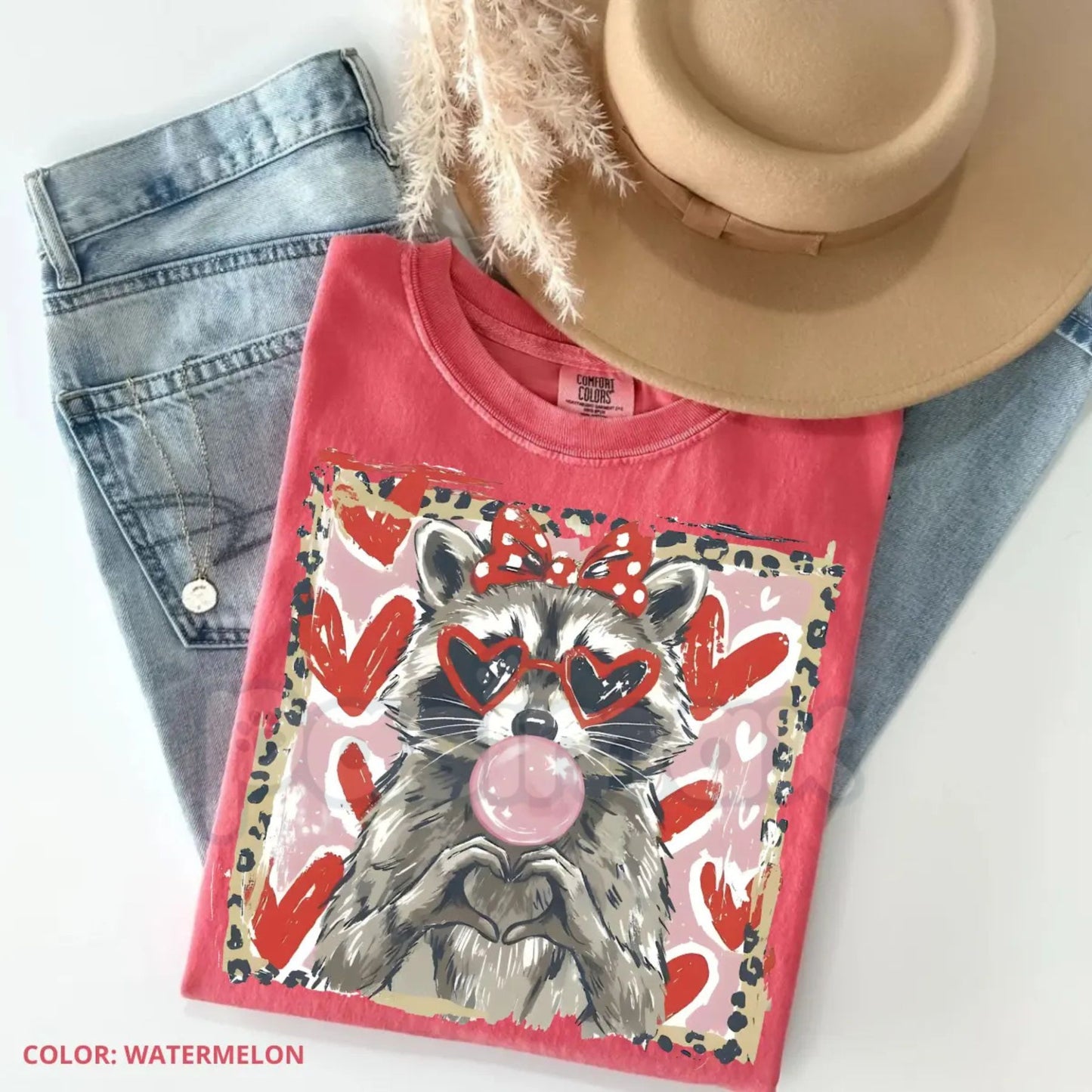 Comfort Colors® Leopard Valentine Raccoon T-Shirt – Cute Trash Panda Love Tee, Trendy Leopard Heart Animal Shirt, Aesthetic Valentine's Day Gift