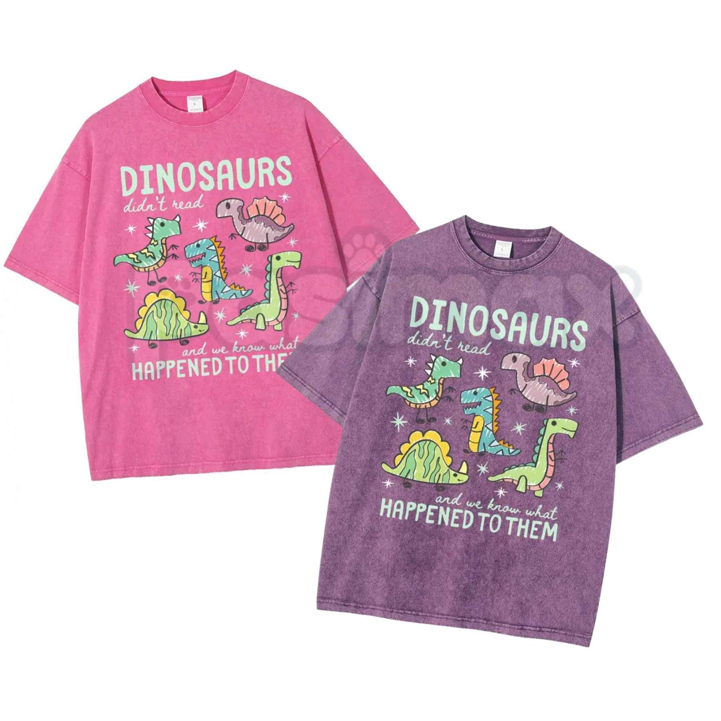 Dinosaurs Didn’t Read Dino Teacher Top – Book-Themed Washed Tee, Funny Retro Reading Literacy Graphic Lightweight Cotton Unisex Shirt