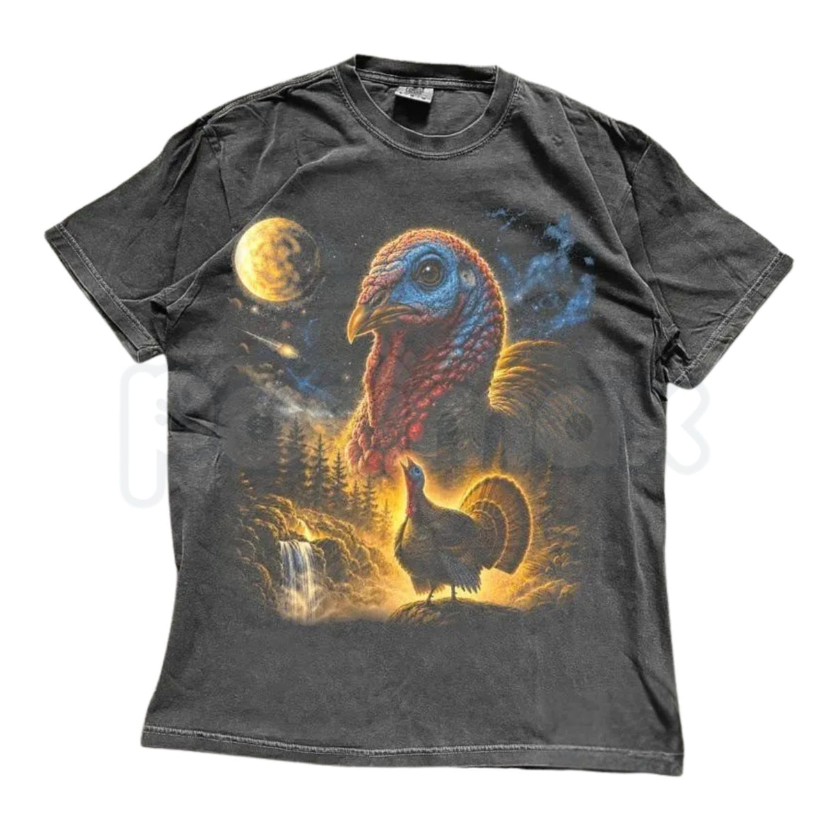 Comfort Colors® Turkey Howling to the Moon T-Shirt – Retro Funny Wolf Meme Graphic Tee, Thanksgiving Holiday Unisex Top & Gift