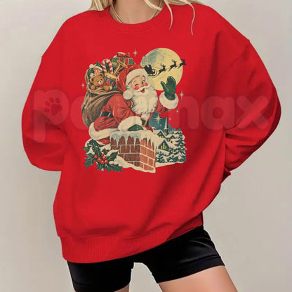Vintage Santa Chimney Sweatshirt | Retro Reindeer Christmas Graphic Crewneck
