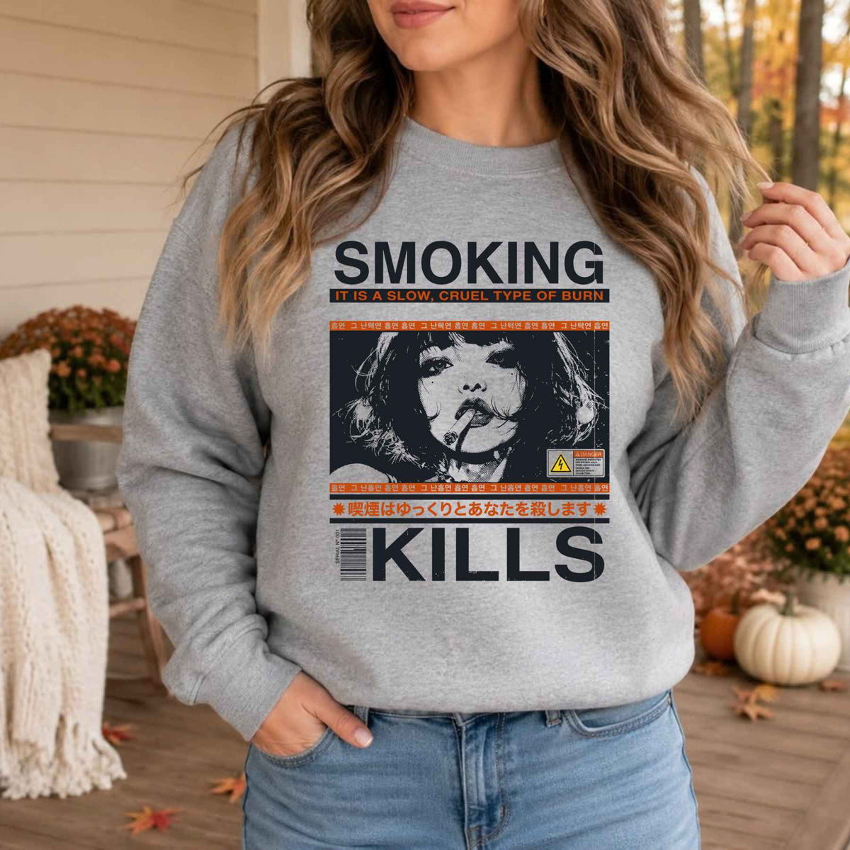 "Smoking Kills" Retro Manga Sweatshirt | Japanese Anime Graphic Top