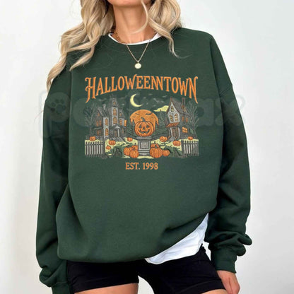 Vintage Halloweentown Est. 1998 Embroidered Sweatshirt – Retro Spooky Crewneck
