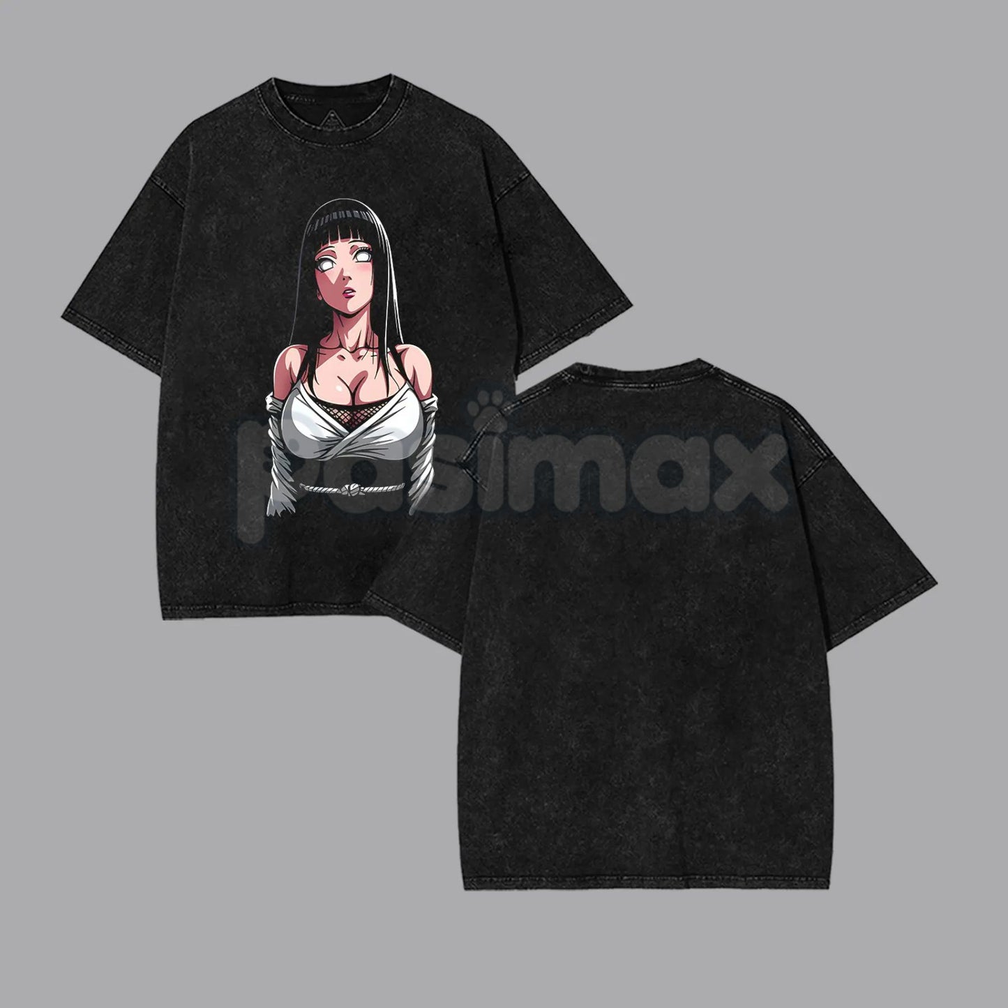 Hinata Hyuga Naruto Double Printed Vintage Washed Tee – Byakugan Princess Retro Anime Streetwear
