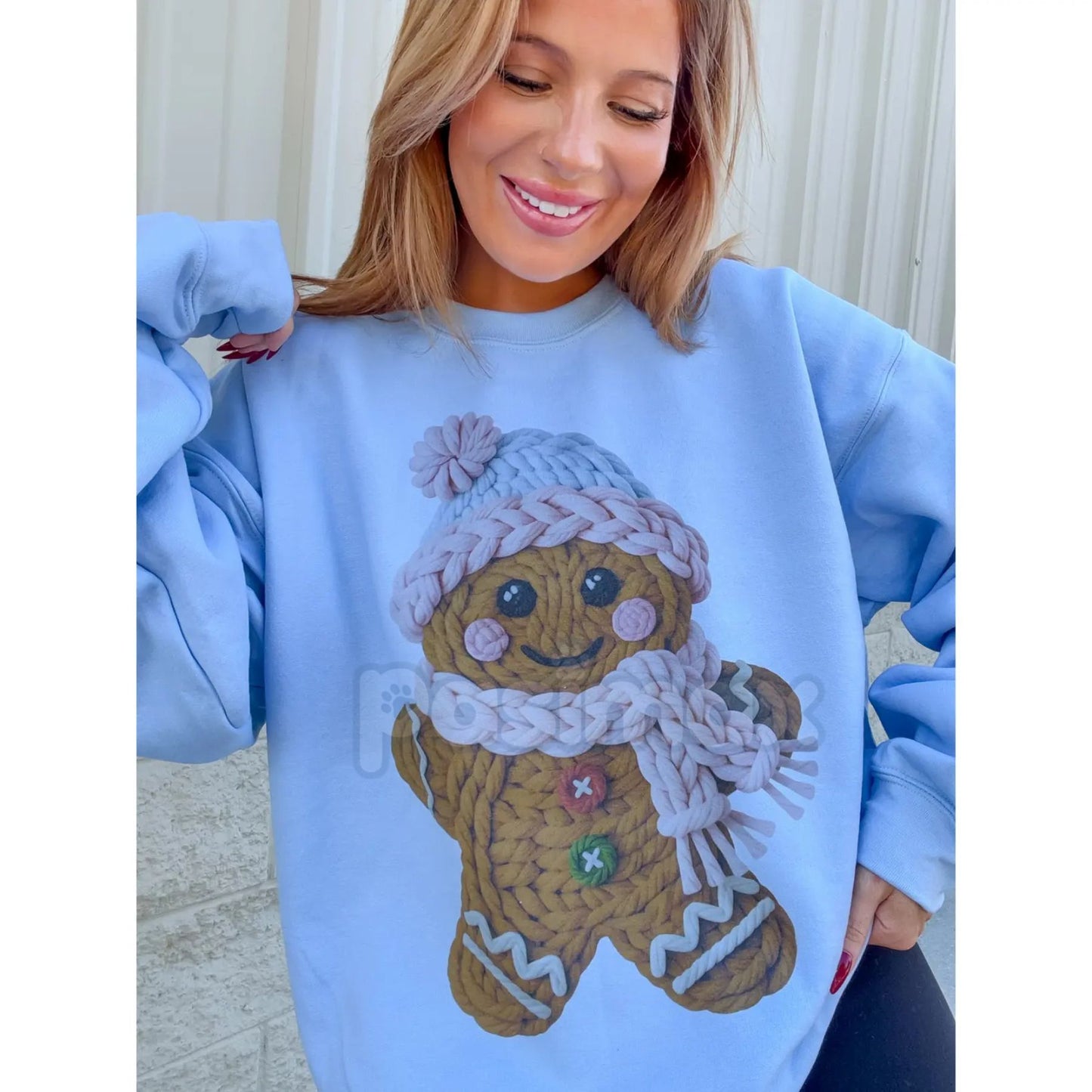 Cute Yarn Gingerbread Graphic Top | Faux-Stitch Christmas Cookie Sweater | Cozy Holiday Apparel