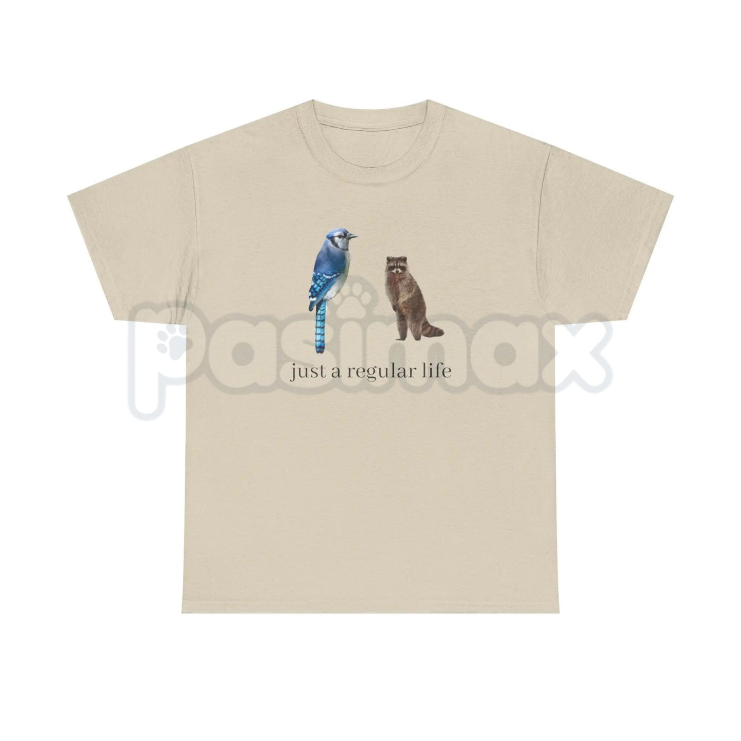 Blue Jay and Raccoon "Just a Regular Life" T-Shirt – Retro 2010s Cartoon Graphic Tee, Premium 100% Cotton Slacker Humor Top, Soft Lived-In Heavyweight Nostalgia Pop Culture Shirt, Made in USA