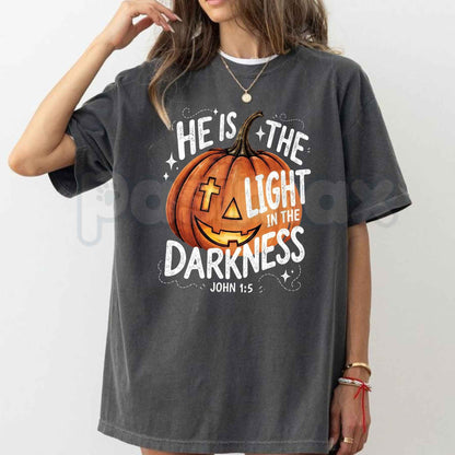 Comfort Colors® He is the Light T-Shirt – Trendy Women's Fall Religious Graphic Tee, Vintage Faith Unisex Top & Gift