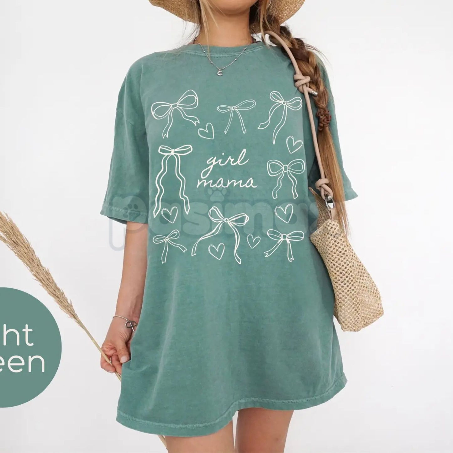Comfort Colors® Script Girl Mama Heart T-Shirt – Retro Minimalist Bow Tee, Dainty Ribbon Motherhood Shirt, Aesthetic Gift for Girl Mom