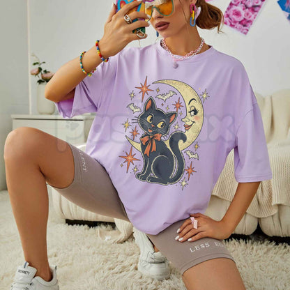 Comfort Colors® Black Cat Halloween T-Shirt – Y2K Vintage Graphic Tee, Witchy Moon Pumpkin Unisex Top & Goth Gift