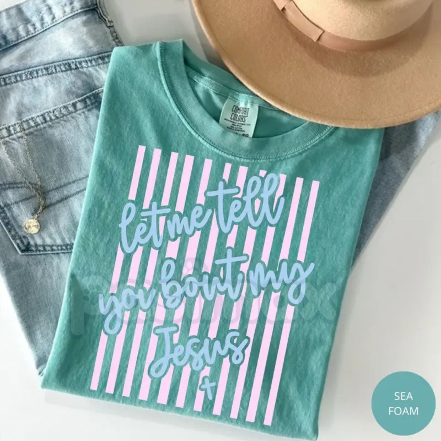 Comfort Colors® "Let Me Tell You About My Jesus" T-Shirt – Retro Floral Coquette Bow Christian Tee, Aesthetic Spring Faith Shirt, Religious Gift for Her