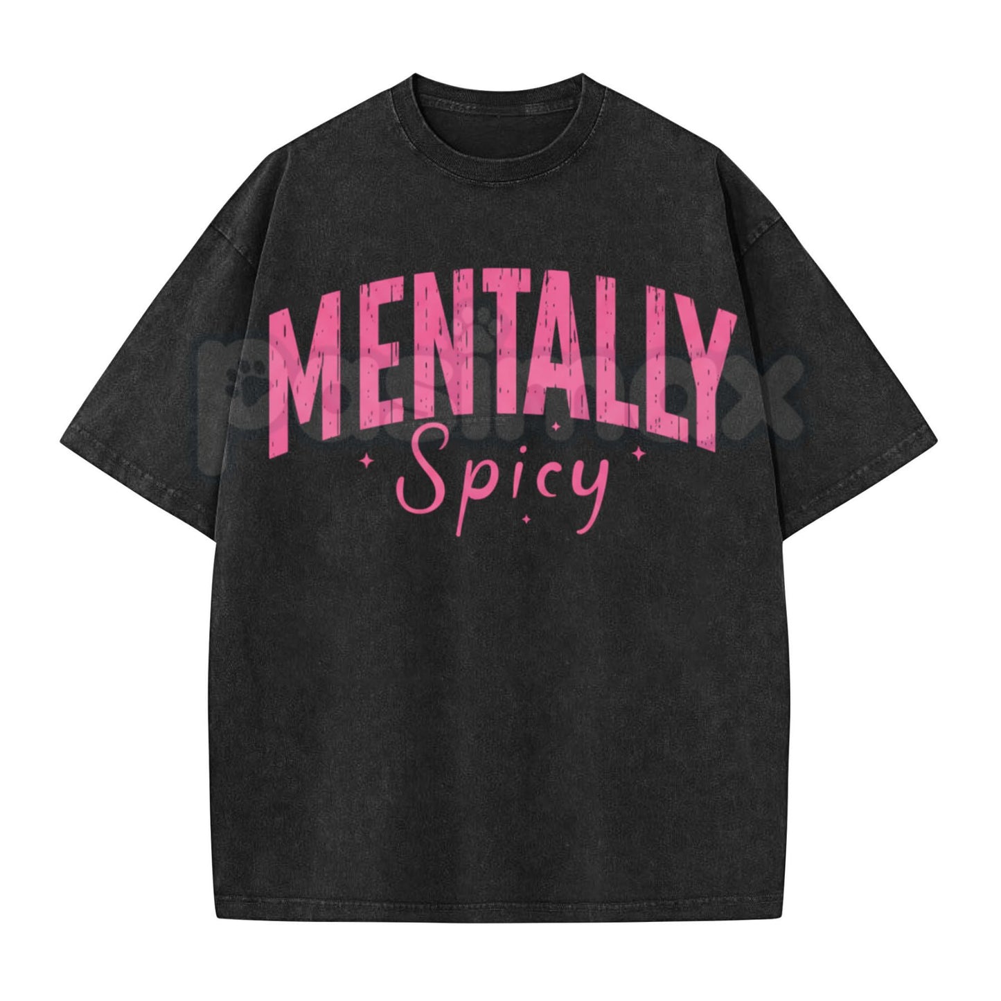 Mentally Spicy Washed T-Shirt – Funny Sarcastic Quote Tee, Vintage Oversized Graphic Shirt