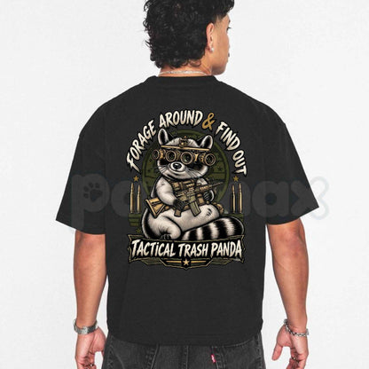 Forage Around & Find Out Tactical Trash Panda T-Shirt – Funny Raccoon Back Print Unisex Tee