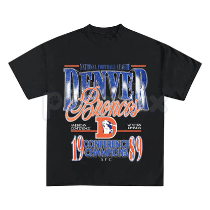 Vintage Denver Football Graphic T-Shirt - Retro Denver Fan Crewneck Shirt, Mile High Football Inspired Tee, Classic Colorado Sports Apparel, Premium Heavyweight Game Day Top, Nostalgic Denver Football Fan Gift