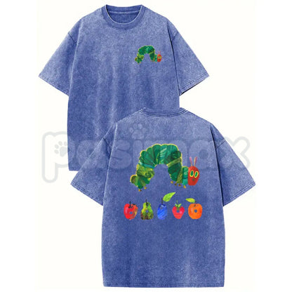 The Very Hungry Caterpillar T-Shirt – Holafish Two-Sided Vintage Print, Lightweight Acid Washed Retro Cotton Graphic Tee