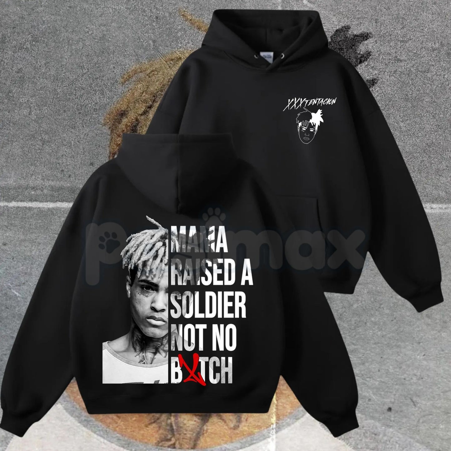 XXXTentacion Hoodie – Mama Raised A Soldier Shirt, Vintage Rapper 2-Sided Graphic T-Shirt & Sweatshirt