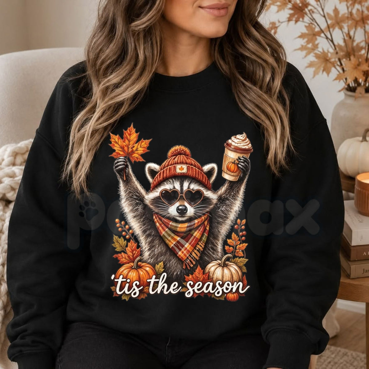 Retro Autumn Raccoon Sweatshirt | Funny Raccoon Pumpkin Graphic Crewneck