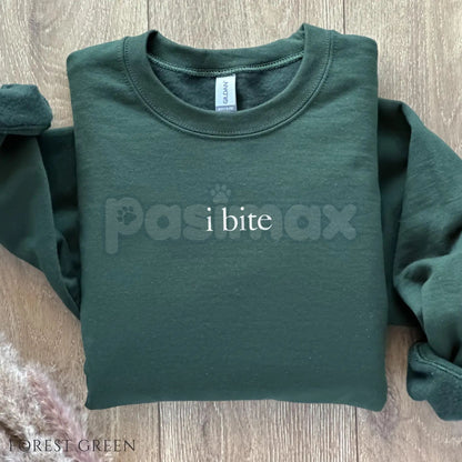 I Bite Sweatshirt | Funny Unhinged Sarcastic Meme Sweater | Quirky Antisocial Jumper | Viral Humor Gift