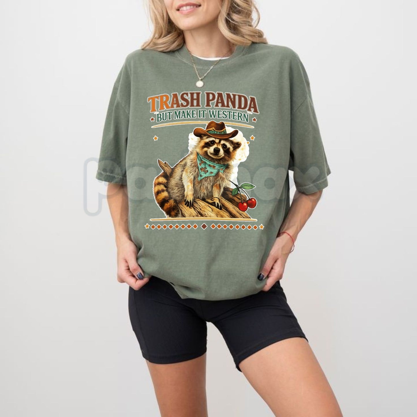 Comfort Colors® "Western Trash Panda" T-Shirt – Retro Cowboy Raccoon Tee, Desert Aesthetic Southern Trash Panda Shirt, Funny Wild West Animal Top
