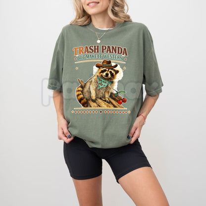 Comfort Colors® "Western Trash Panda" T-Shirt – Retro Cowboy Raccoon Tee, Desert Aesthetic Southern Trash Panda Shirt, Funny Wild West Animal Top