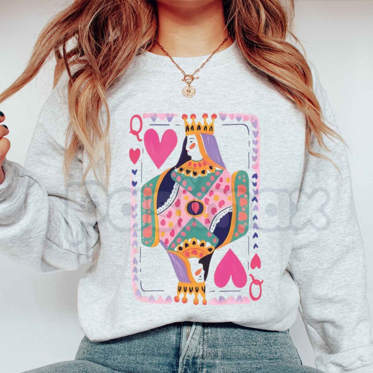 Queen Of Hearts Graphic Sweatshirt | Retro Playing Card Crewneck