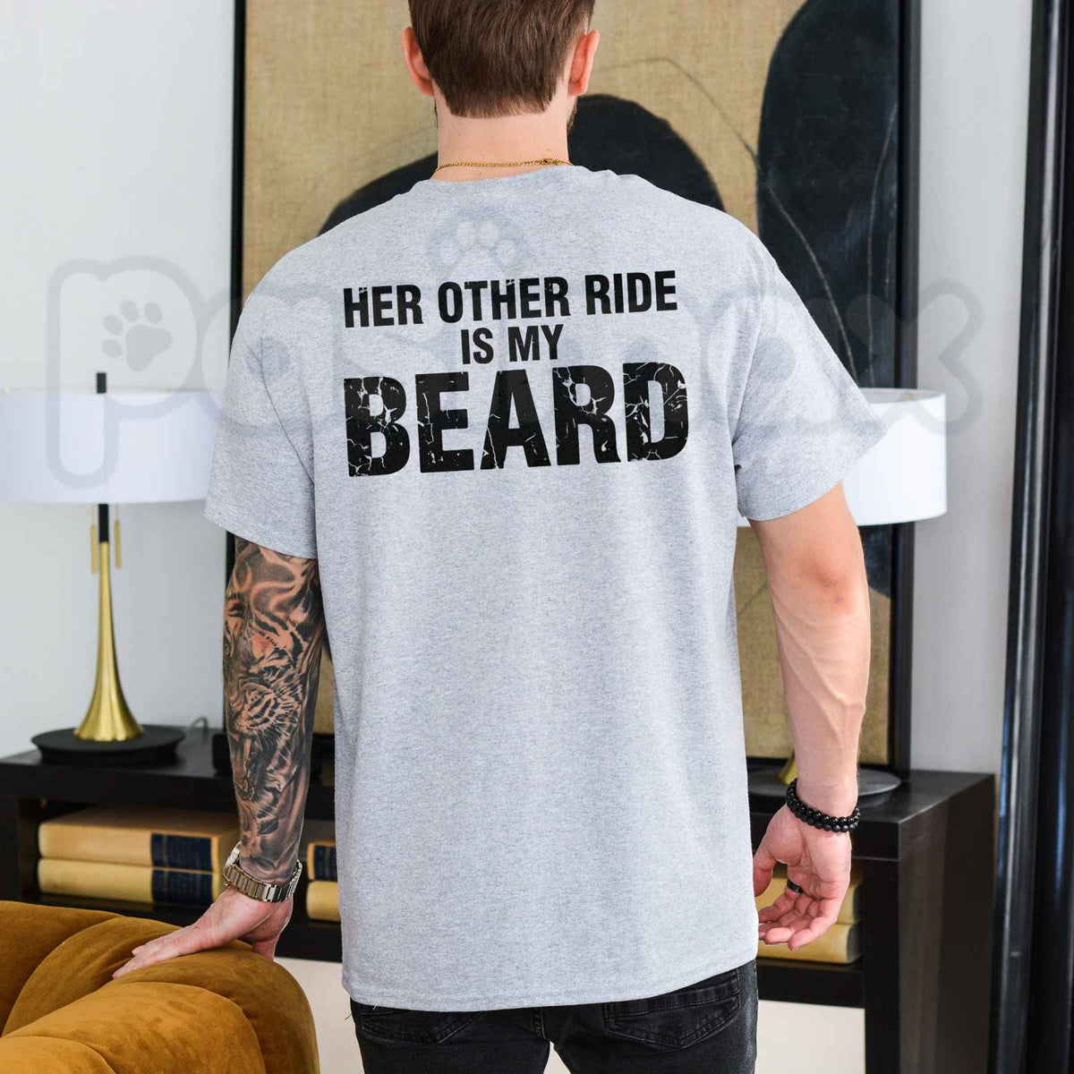 Her Other Ride Is My Beard T-Shirt – Funny Biker Back Print Unisex Tee