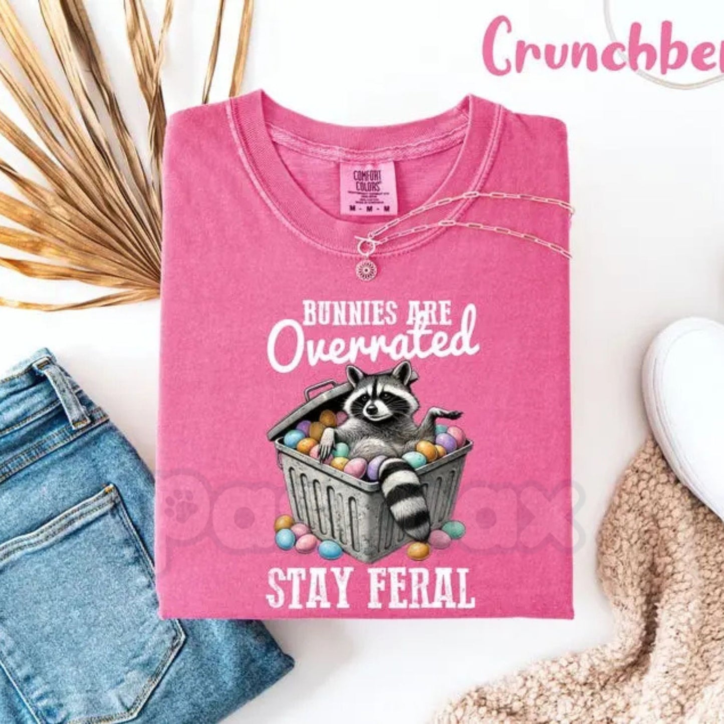 Comfort Colors® "Bunnies Are Overrated" Stay Feral T-Shirt – Funny Sarcastic Raccoon Easter Tee, Trash Panda Holiday Top, Trendy Chaos Mama Gift