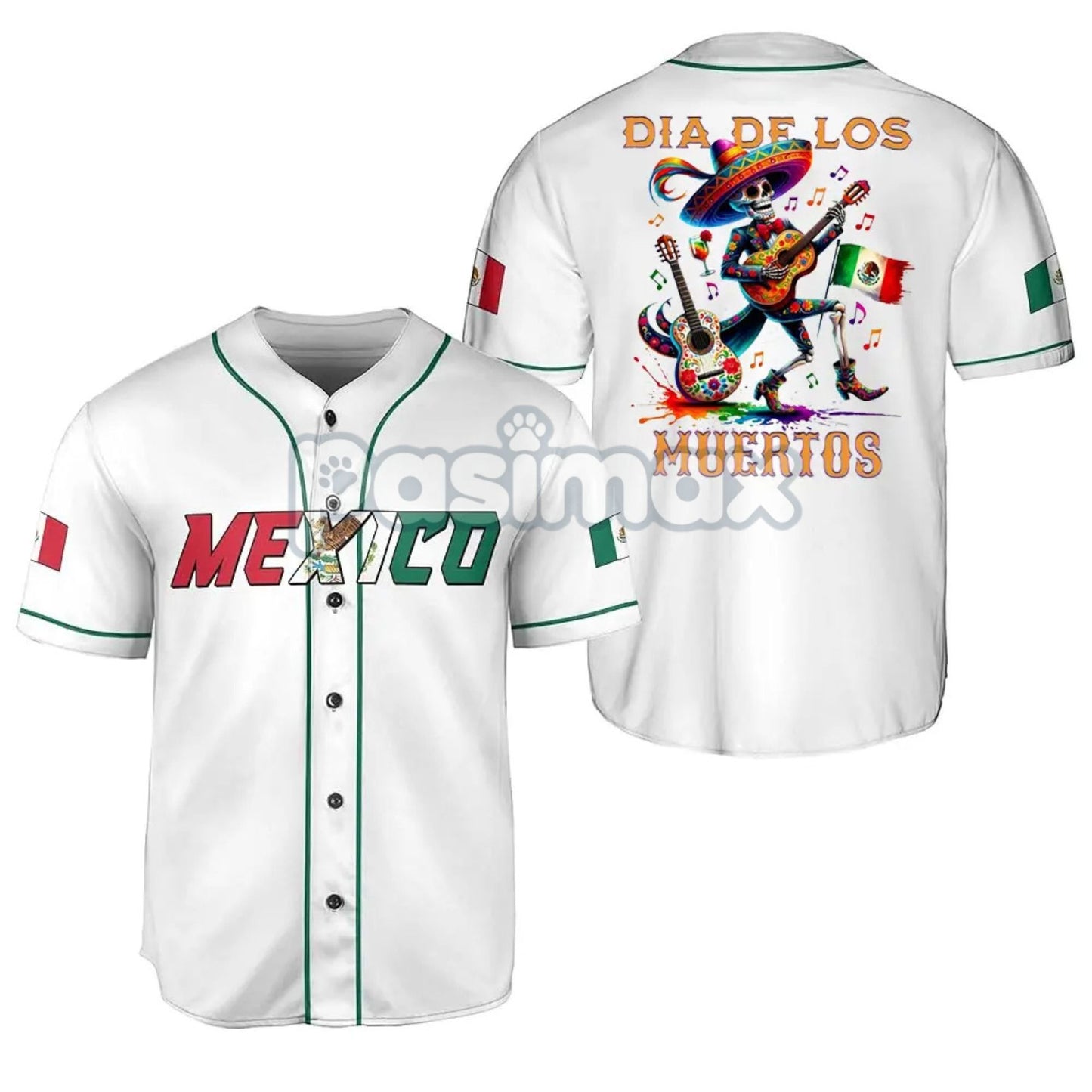 Mexico Día de los Muertos Baseball Jersey – Day of the Dead Skeleton Guitar Shirt, Festival Jersey Top