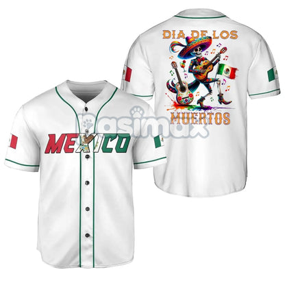 Mexico Día de los Muertos Baseball Jersey – Day of the Dead Skeleton Guitar Shirt, Festival Jersey Top
