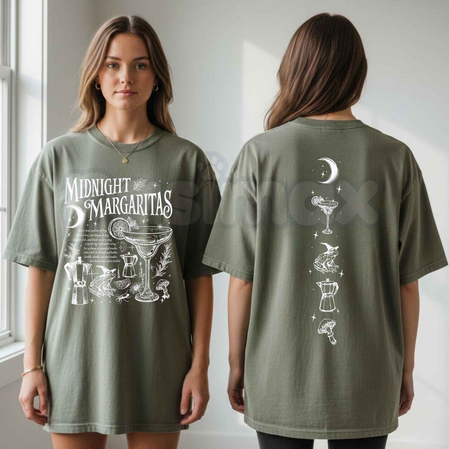 Comfort Colors® "Midnight Margaritas" 2-Sided T-Shirt – Retro Aesthetic Spooky Season Graphic Tee, Whimsical Witchy Vibes Unisex Top