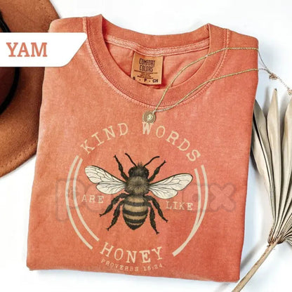 Comfort Colors® "Bee Kind" Proverbs 16:24 T-Shirt – Aesthetic Honeybee & Wildflower Bible Verse Tee, Christian Botanical Shirt, Sweet Like Honey Faith Gift