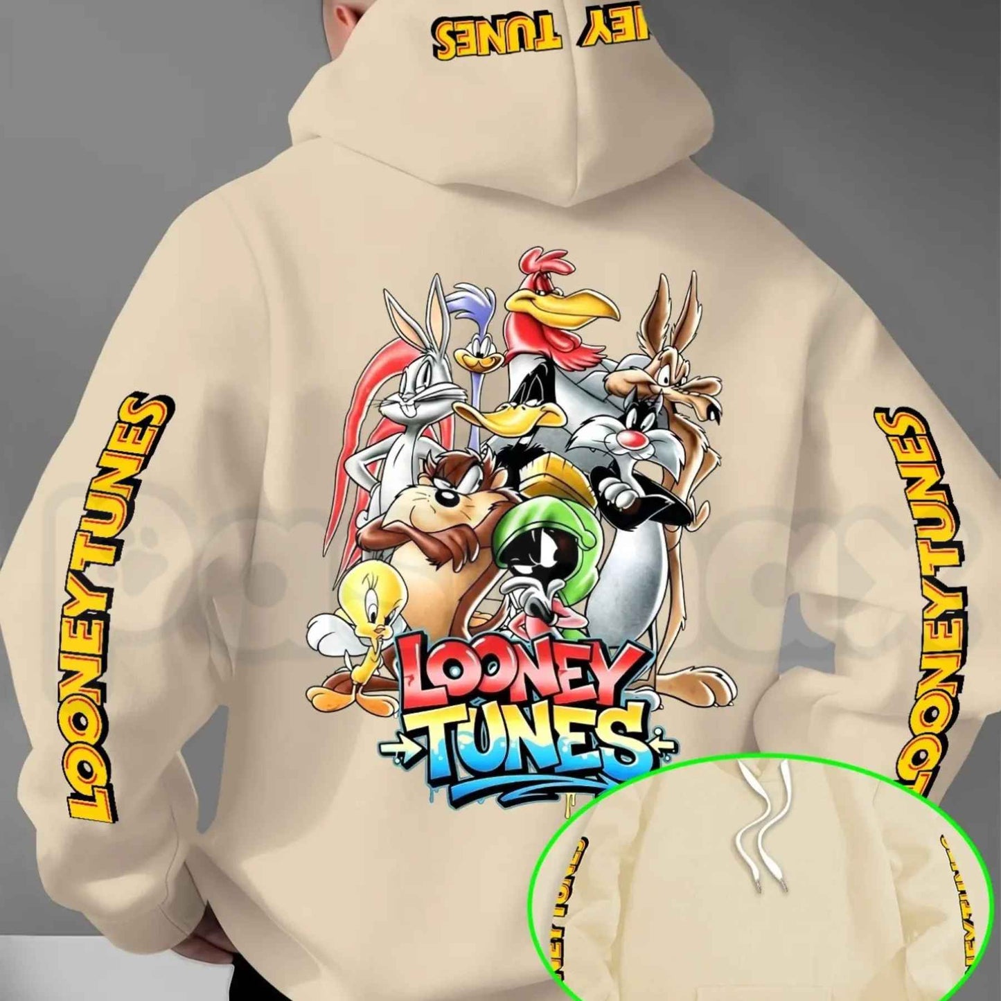 Looney Tunes Gradient Print Hoodie – Vintage Cartoon Character Pullover, Casual Retro Streetwear Sweatshirt, Nostalgic Animated Graphic