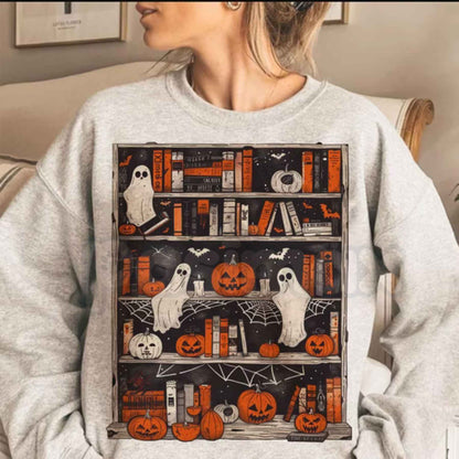 Ghost Bookcase Sweatshirt | Spooky Bookworm Reader Crewneck