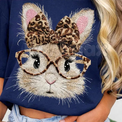 Comfort Colors® Retro Checkered & Leopard Easter Bunny T-Shirt – Trendy Mixed Print Easter Shirt, Aesthetic Spring Bunny Graphic Tee, Preppy Boho Easter Top