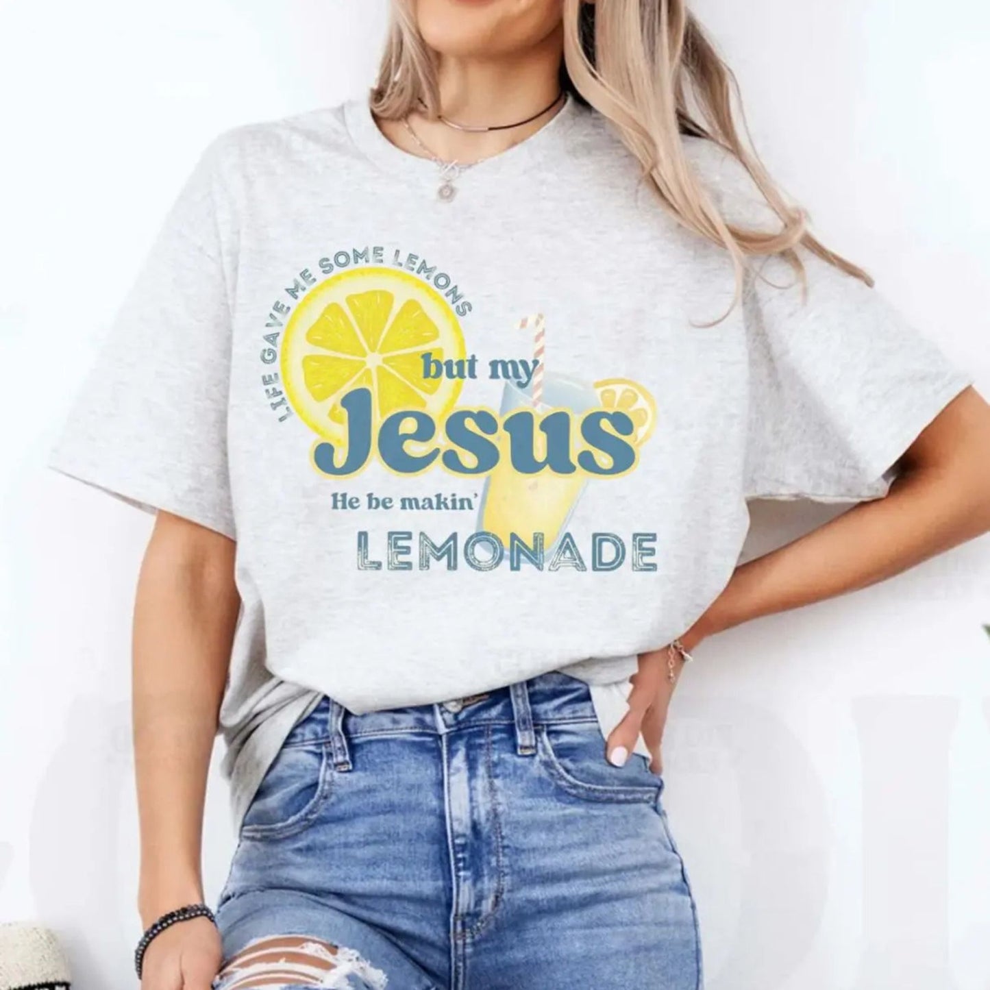 Inspirational Christian Shirt – Lemonade Faith Tee, "Life Gave Me Lemons but Jesus Makes Lemonade" Shirt, Cute Religious Gift, Bible Verse Top
