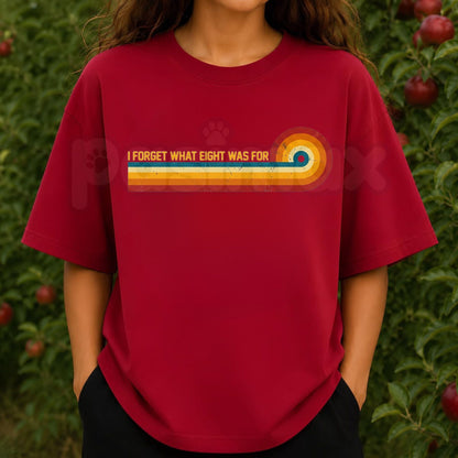 Retro Stripes Funny Saying I Forget What Eight Was For T-Shirt – 80s Rock Music Humor Tee