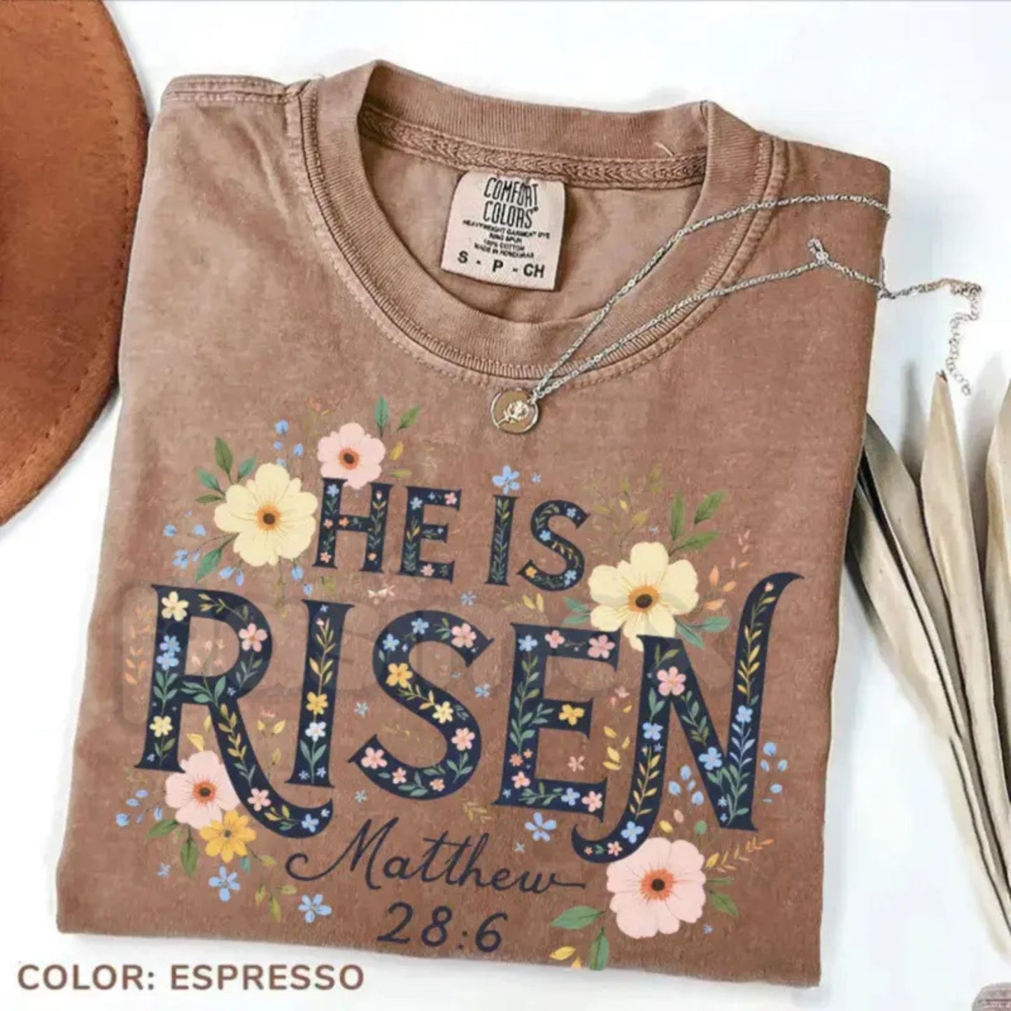 Comfort Colors® Retro "He Is Risen" Sun & Wildflower T-Shirt – Minimalist Christian Easter Tee, Aesthetic Spring Faith Shirt, Cute Jesus Flower Gift for Her