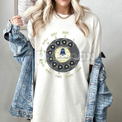 Rotary Dial Nostalgia T-Shirt - Vintage Phone Graphic Tee, Retro Unplugged Style, Minimalist Short Sleeve Top