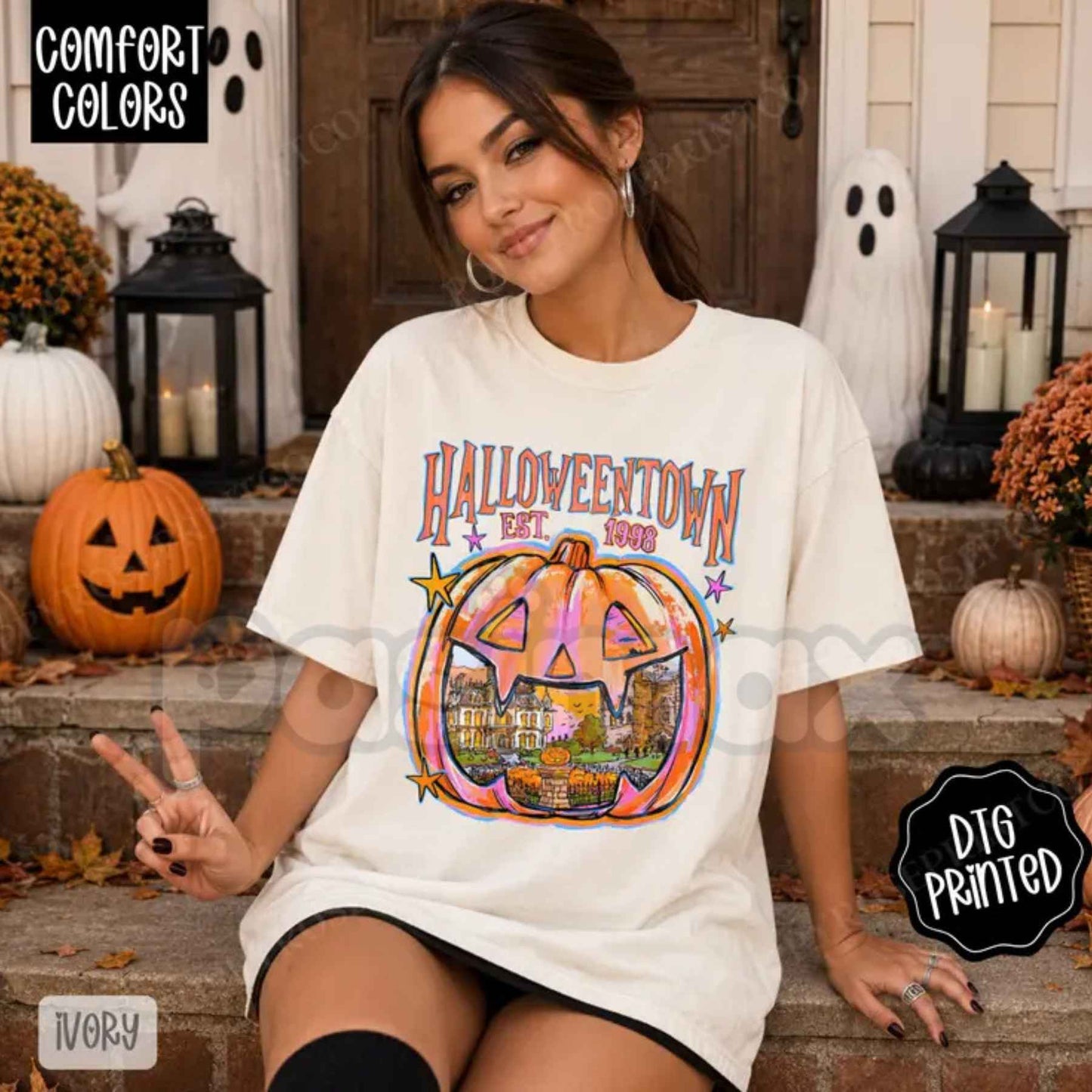 Comfort Colors® "Halloweentown" T-Shirt – Trendy Women's Fall Graphic Tee, Vintage Spooky Season Unisex Top