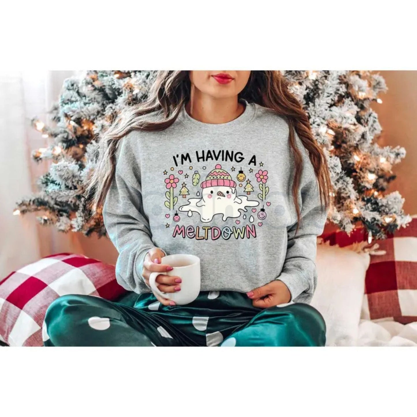 I'm Having A Meltdown Sweatshirt | Funny Snowman Pun Crewneck | Relatable Winter Humor Jumper | Sarcastic Melting Snowman Pullover | Winter Blues Graphic Shirt | Cute Chaotic Holiday Gift