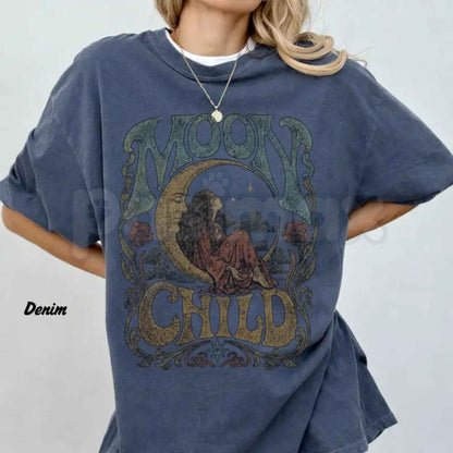 Comfort Colors® Moon Child T-Shirt – Celestial Boho Graphic Tee, Vintage Psychedelic Moon Unisex Top & Gift