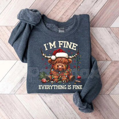 Christmas Lights Cow Sweatshirt | Funny Highland Cow Shirt | Festive Animal Crewneck | Cute Xmas Farm Gift Jumper