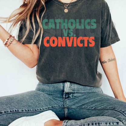 Comfort Colors® Catholics vs. Convicts 1988 Football Rivalry T-Shirt – Vintage Game Day Graphic Tee, College Sports History Unisex Top