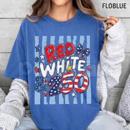 Comfort Colors® 250th Anniversary T-Shirt – Retro Red White and 250 Tee, Preppy Patriotic USA Shirt, Vintage America Semi-Quincentennial Top